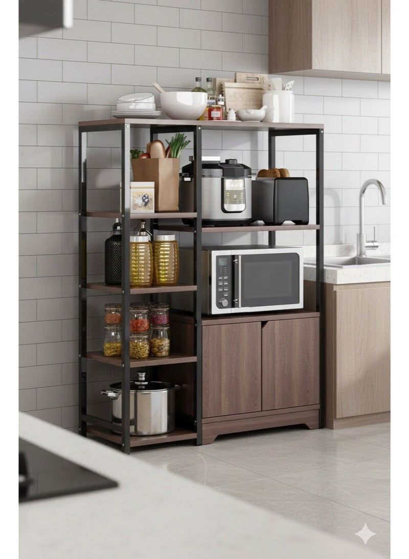 EXPERT Kitchen Standing Shelf Units Kitchen Rack with Storage Cabinet 4-Tier Microwave Oven Stand Spice Holder, Black - Image 1